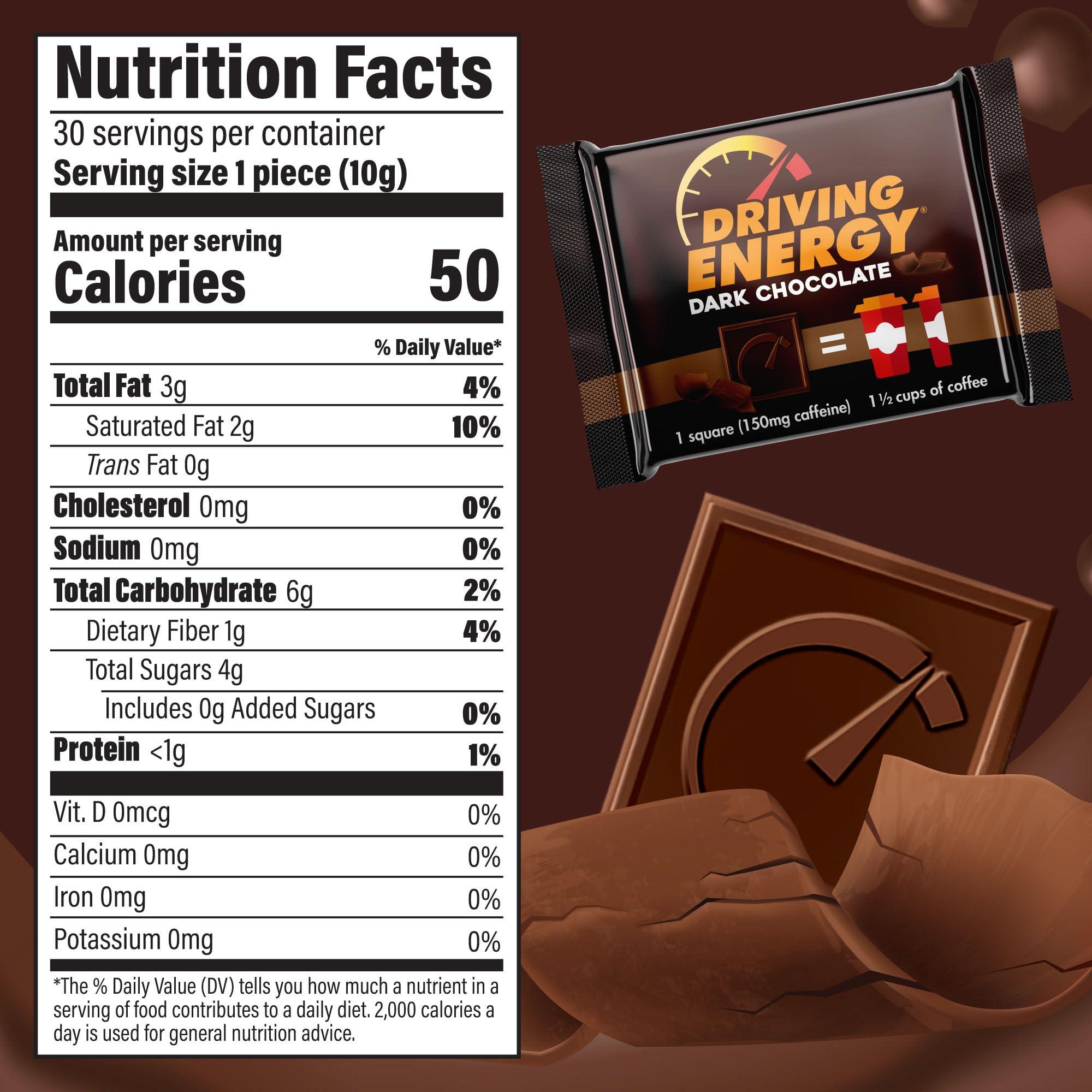 ZenEvo Driving Energy - Caffeinated Energy Bite Size - Dark Chocolate Energy Fuel with 150mg Caffeine - Long-Lasting Energy for Gym, Workout, Adults - Great Taste - Low Carb - Healthy Snack - 30 Count