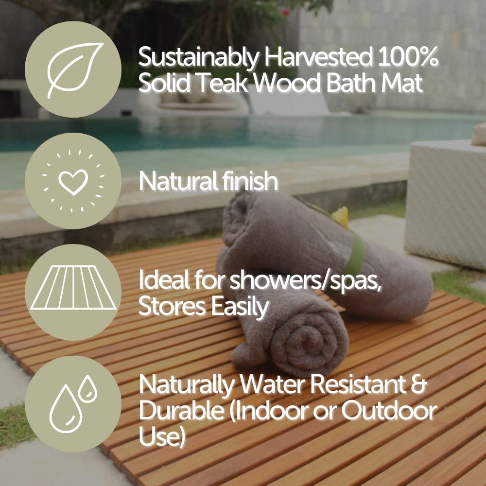 NORDIC STYLE TEAK Nordic Style Premium Teak Shower and Bath Mat for Indoor and Outdoor Use - Non-Slip Wooden Platform for Spa, Sauna, Pool, Hot Tub - Flooring Decor and Protector (23.6\" x 17.7\", Oiled Finish w/Frame)