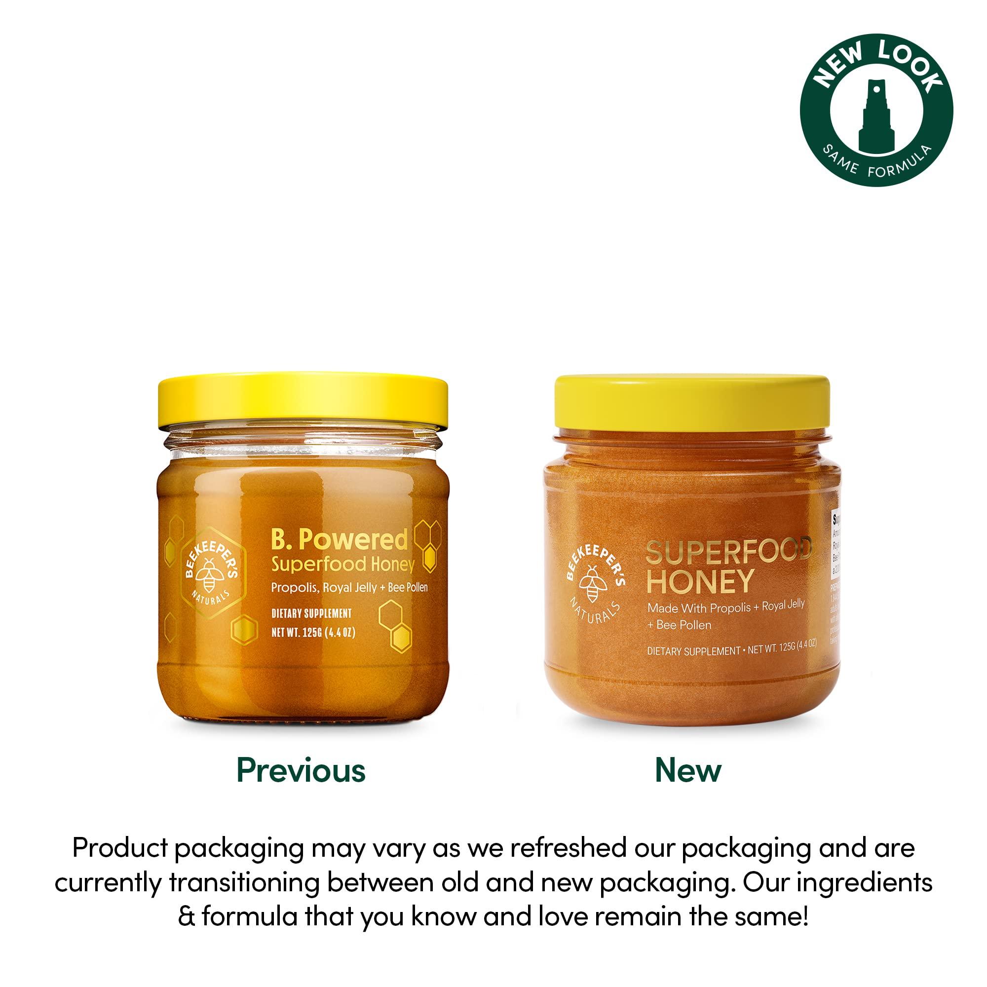 Beekeeper's Naturals Superfood Honey by Beekeeper\'s Naturals - Bee Pollen, Royal Jelly, Propolis, Honey - Natural Energy, Immune Support, Mental Clarity, Athletic Performance (4.4 oz)