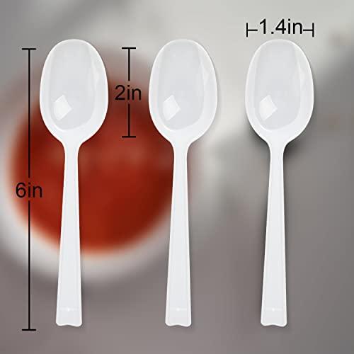 Hokeding 6\" Spoons Plastic Disposable,White Plastic Spoons Individually Wrapped 100 pack for Party Supplies,Reusable Plastic Spoons for Outdoors, Home, Office Use(White)