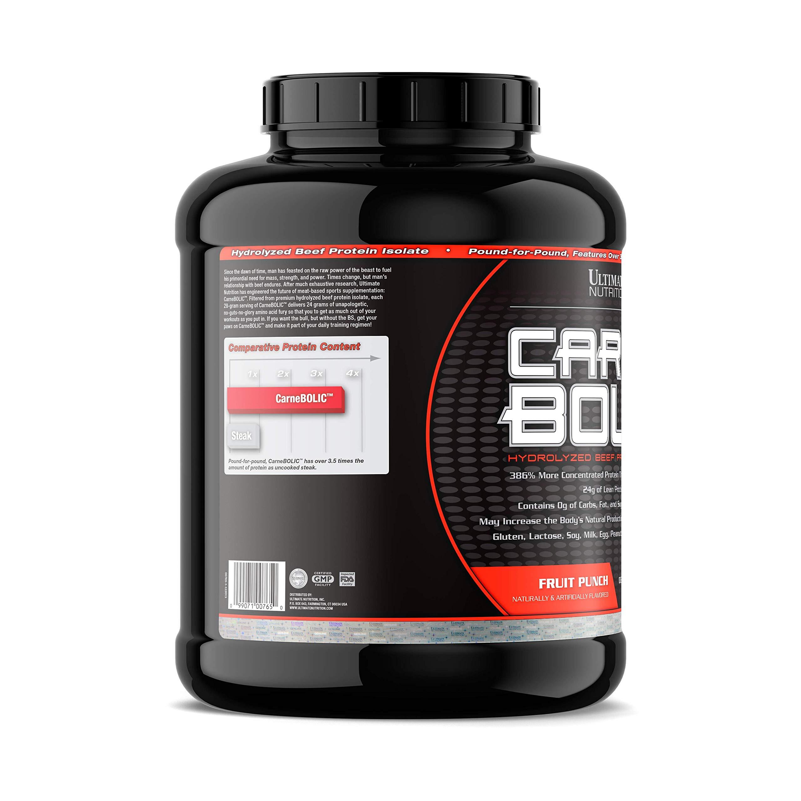 Ultimate Nutrition Ultimate Nutrition Carne Bolic Beef Protein Powder, Lactose Free Protein Shakes, Paleo and Keto Friendly with No Sugar or Carb, Low Calorie Isolate Powder, Hydrolized Protein, 60 Servings, Fruit Punch