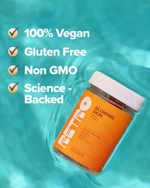 O Positiv RETRO Gummy Glowing Skin Vitamins for Collagen Production - Astaxanthin, Vitamin E, Bamboo Extract, Hibiscus, & Vitamin C - Vegan Skin Vitamin Gummies for Smooth Skin & Hydration, 50 Count (Pack of 1)