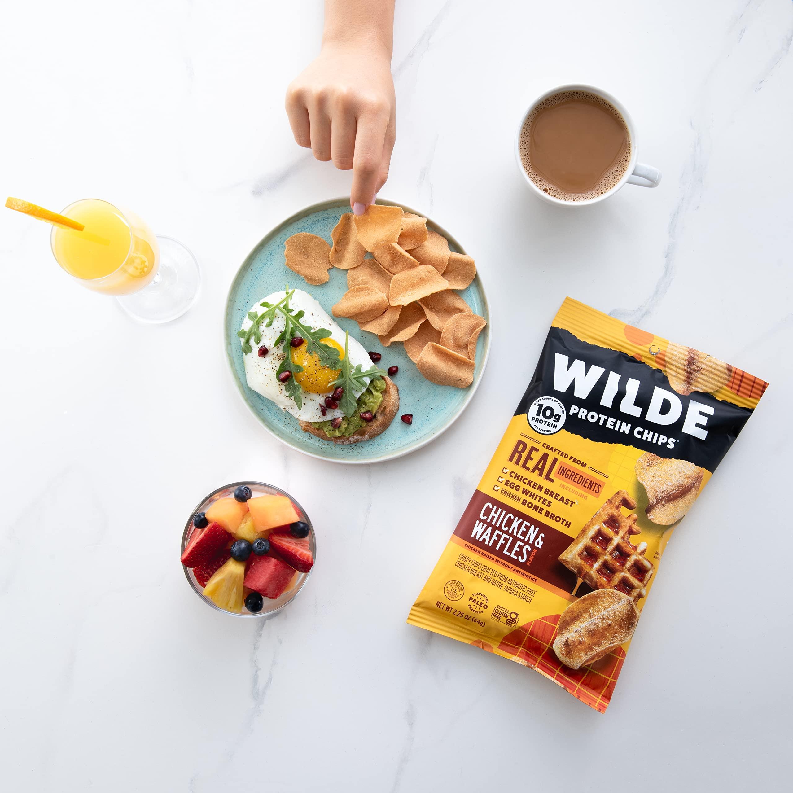 Wilde Chips WILDE Chicken & Waffles Protein Chips, Thin and Crispy, High Protein, Keto, Made with Real Ingredients, 1.34oz Bags (Pack of 8)