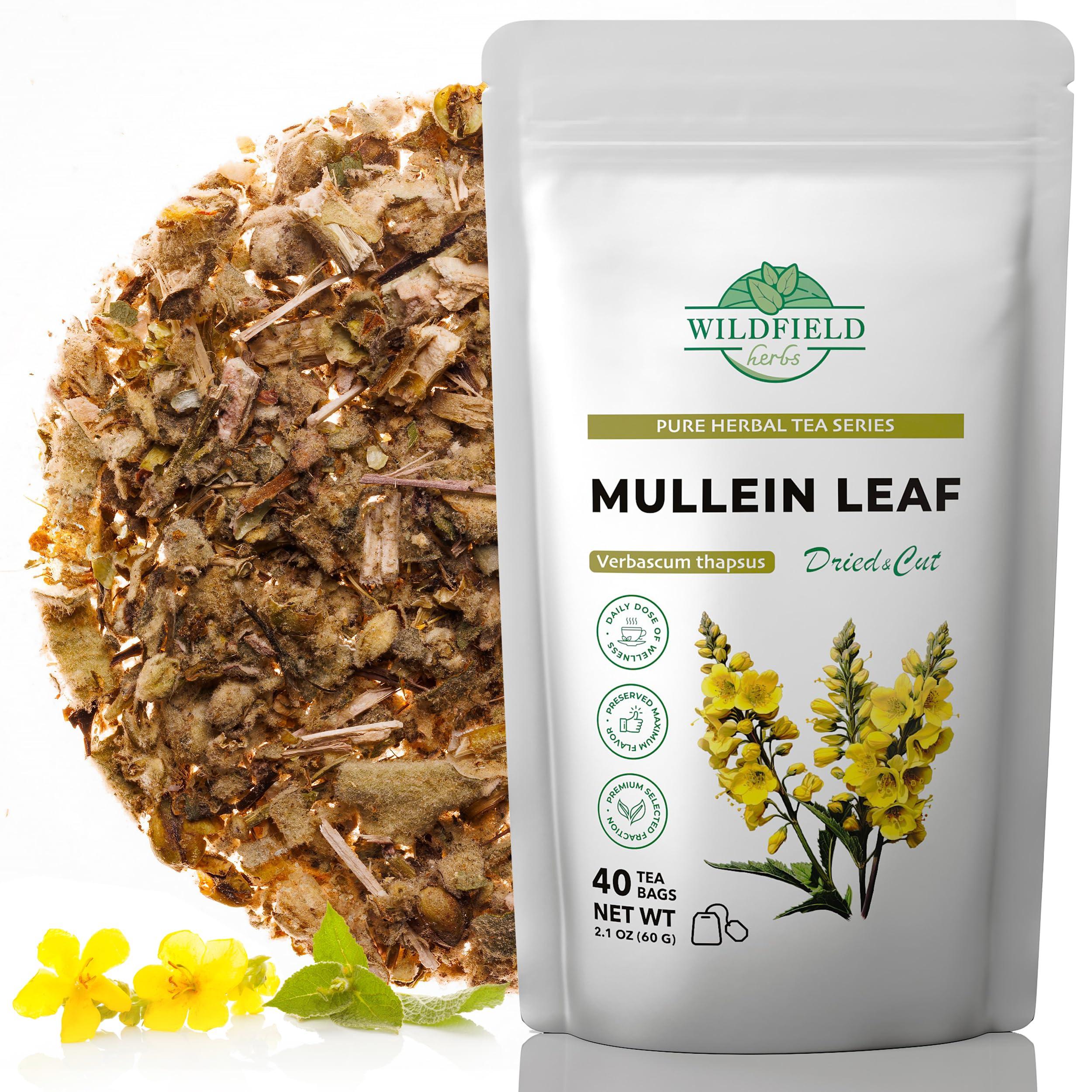 WILDFIELD HERBS 40 Mullen Tea Mullein Tea Leaf (Verbscum L.) - 40 Count 1.5g Tea Bags Mullen Leaves Mullein Loose Leaf Tea Hoja de gordolobo