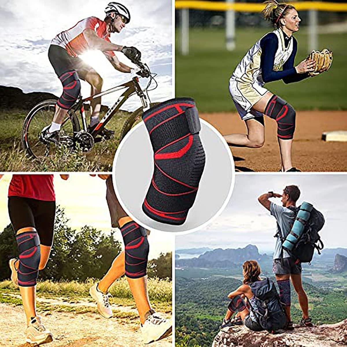 Freeior Freeior Sports Knee Pad Fitness Gear Adjustable Knee Support Braces for Men and Women (M, A-red)