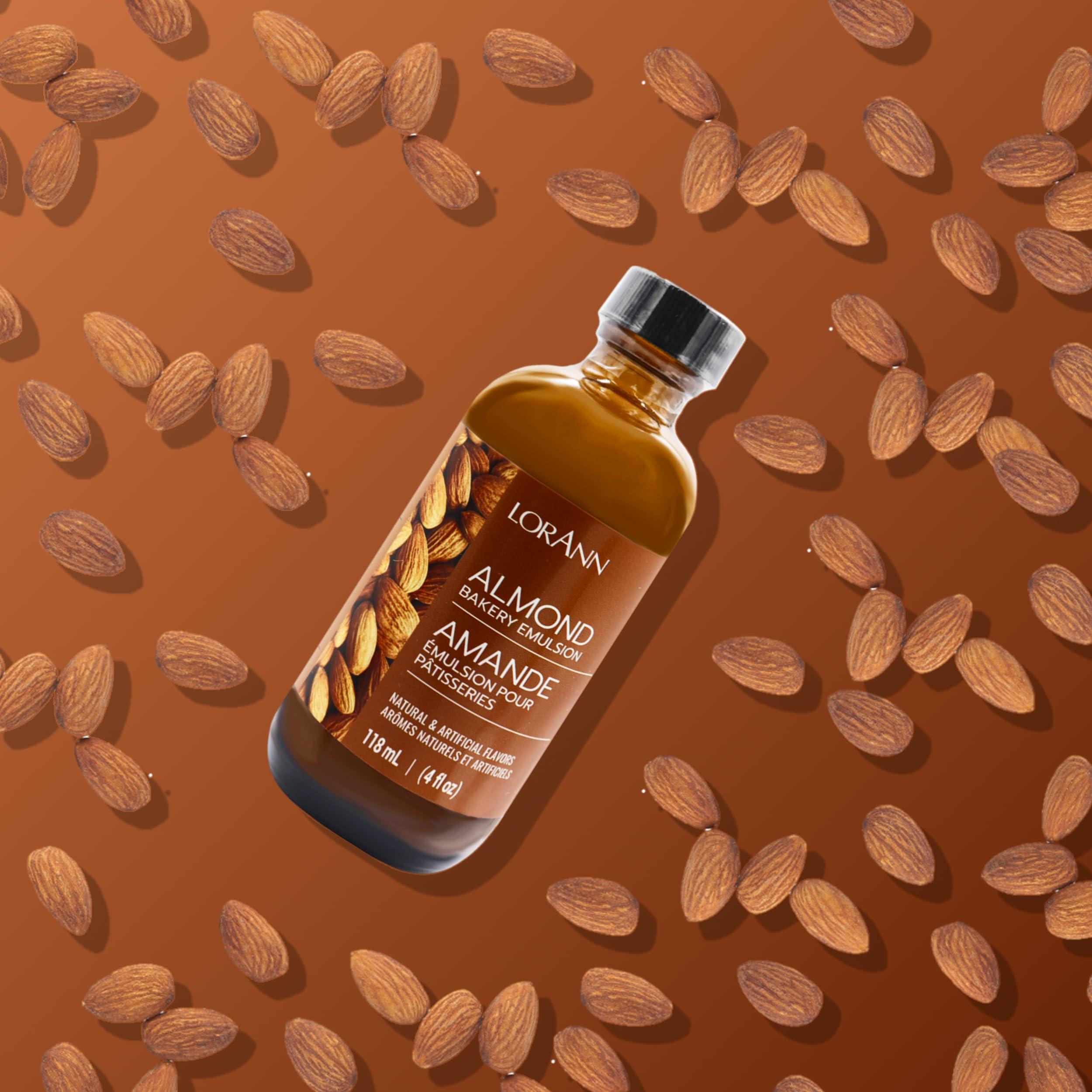 LorAnn Oils LorAnn Almond Bakery Emulsion, 4 oz - Intense Almond Flavor Extract for Baking, Cookies, Bars, Frosting, Ice Cream, Pies, Smoothies and Beverage - Gluten Free, Vegan, Sugar Free, Nut Free