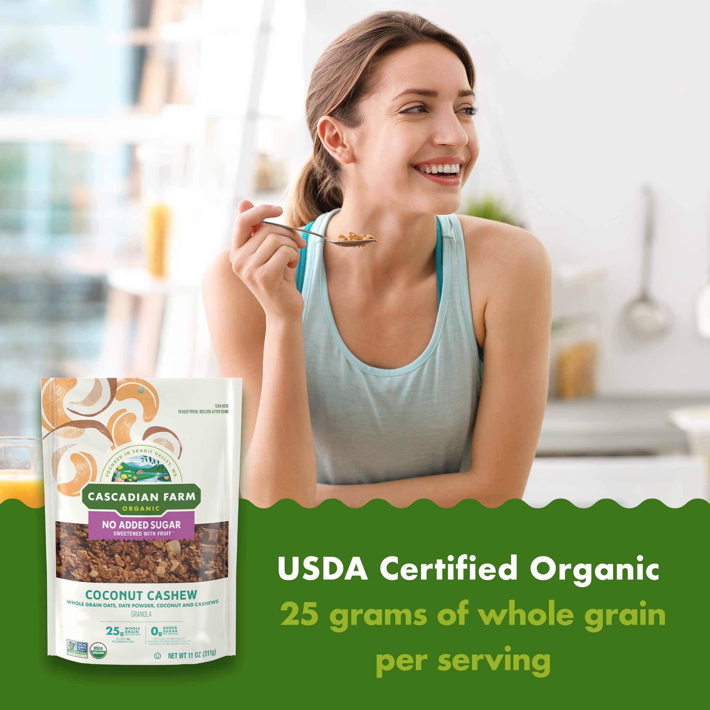 Cascadian Farm Cascadian Farm Organic Granola with No Added Sugar, Coconut Cashew Cereal, Resealable Pouch, 11 oz (Packaging May Vary) (Pack of 5)