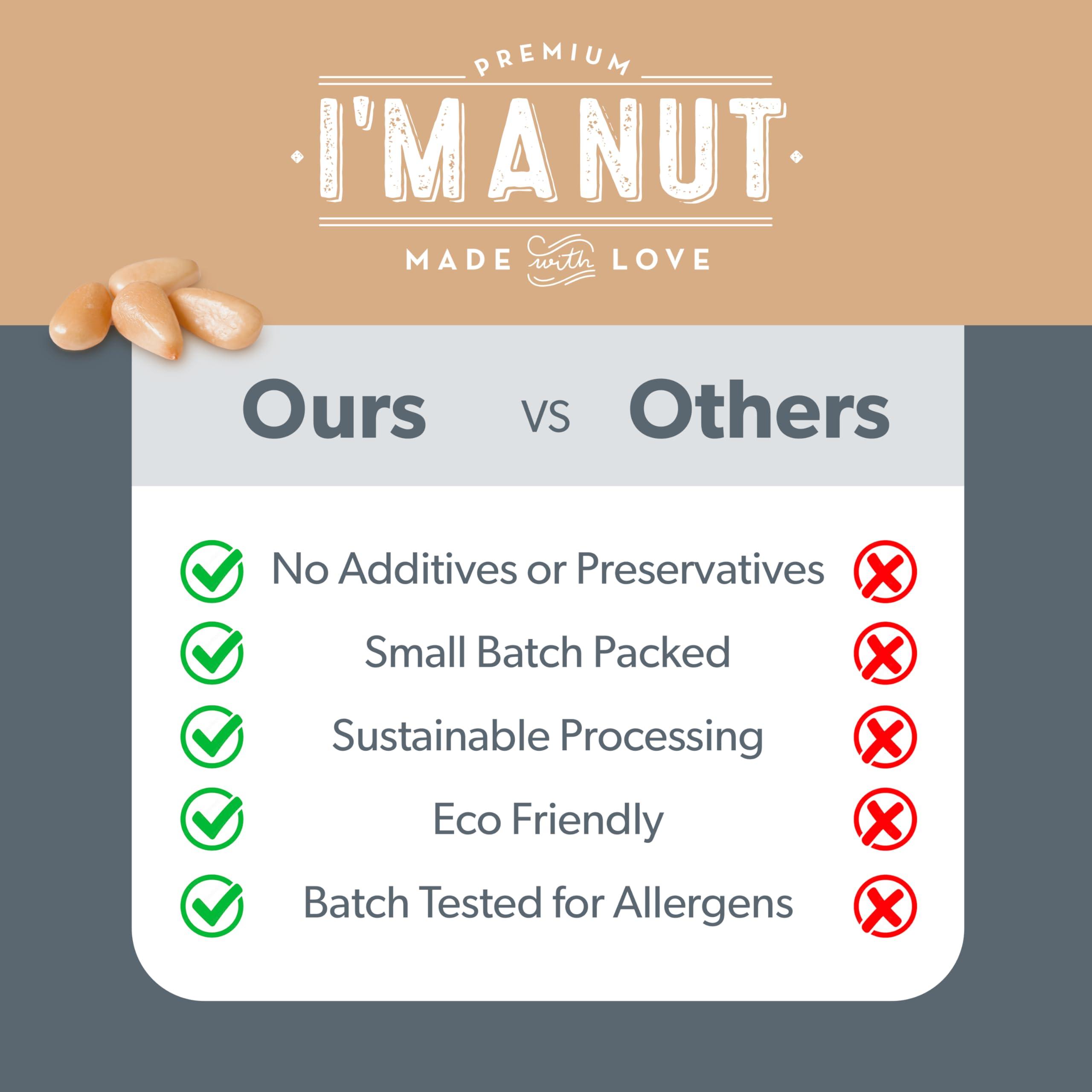 I'M A NUT Premium Raw Pine Nuts 48oz (3 lbs.) Non-GMO, No Additives Batch Tested Gluten & Peanut Free, Resealable Pouch for Freshness, Unsalted Pine Nuts - Perfect for Pesto, Salads, Gourmet Cooking and Baking