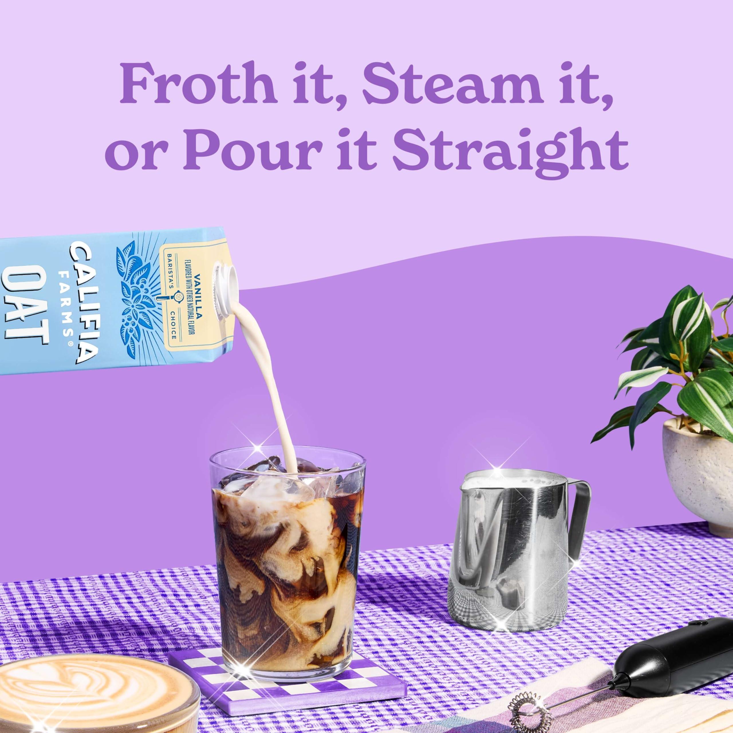 Califia Farms Califia Farms – Vanilla Oat Barista Blend Oat Milk, 32 Oz (Pack of 6), Shelf Stable, Dairy Free, Plant Based, Vegan, Gluten Free, Non GMO, Milk Frother, Creamer, Blue