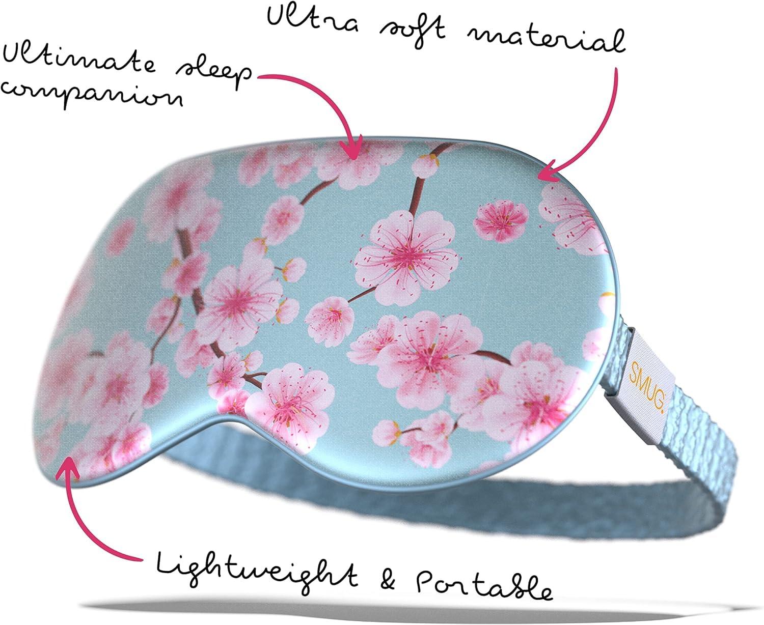 SMUG SMUG Satin Sleep Mask & Eye Mask | Travel Sleep Masks for Women & Men | Soft Sleeping Eye Mask to Nourish Skin & Reduce Dark Circles | Eye Sleep Mask Shades to Block Out Light | Cherry Blossom