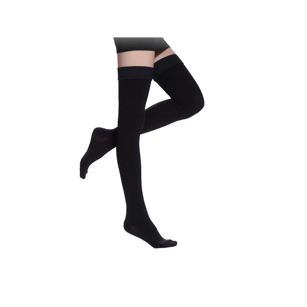 LTHAOO Compression Socks, Firm Support 20-30 mmHg Thigh High Compression Stockings with Silicone Dot Band. Treatment for Running, Varicose Veins Nursing.(Black-closed,M)