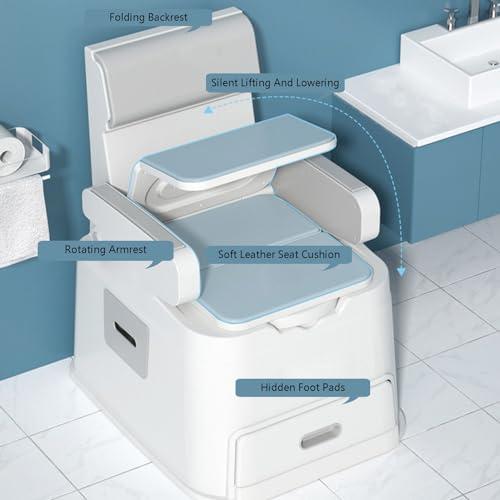 JATIBOSH Bedside Commode, Portable Toilet for Adults, Toilet Seat with Armrests, Non-Slip, Anti-Odor, Suitable for Disabled and Elderly, PP Material, Easy to Clean, Waterproof, Commode Toilet Chair
