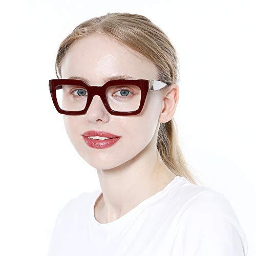 SOOLALA SOOLALA Unisex Anti-Blue Light Reading Glass Square Computer Eyeglass Frame, BlueRed, 2.0
