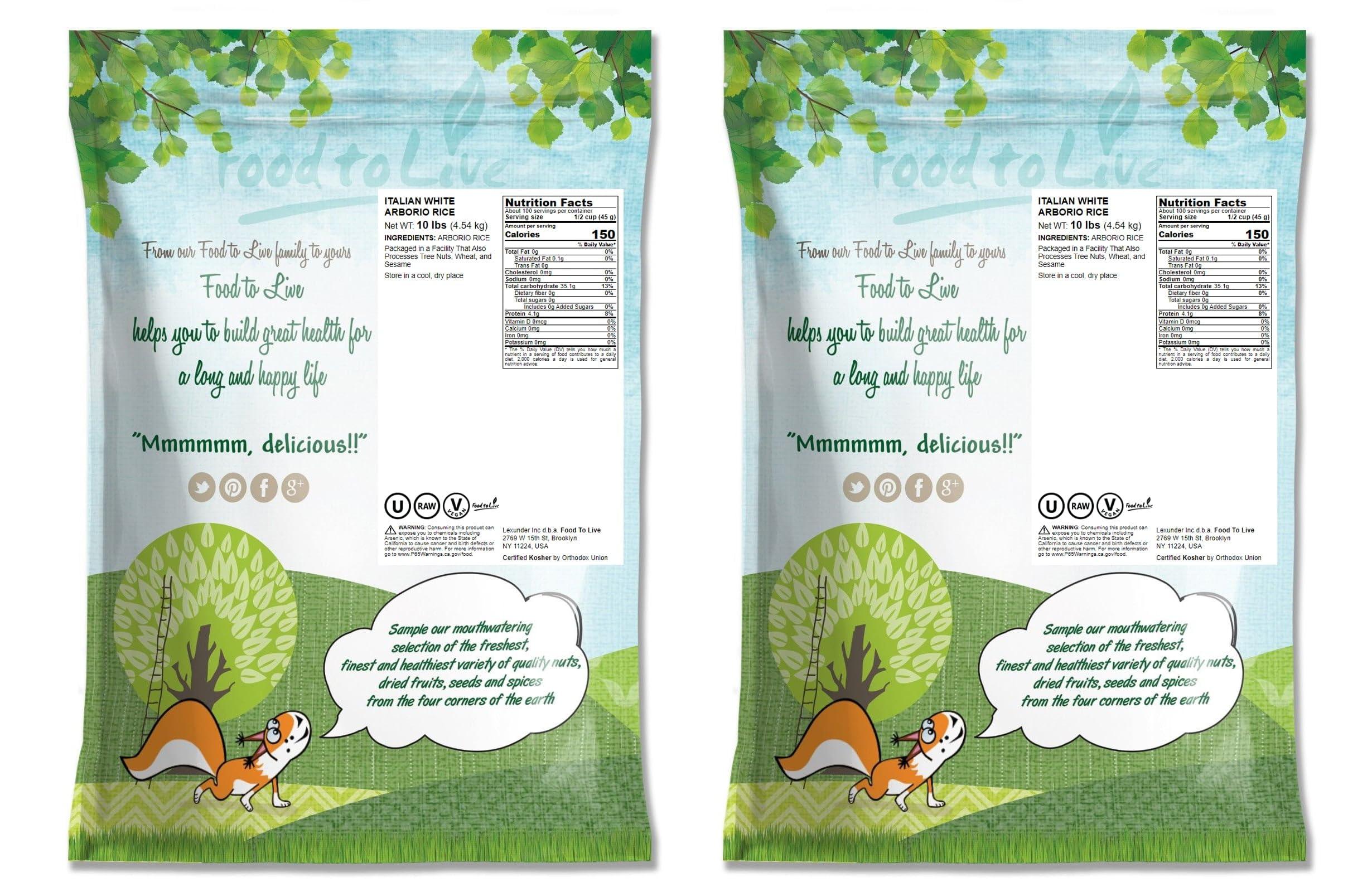 Food to Live Food to Live Italian Arborio Rice, 20 Pounds Short Grain White Rice. Gourmet Superfino Grade. Perfect for Creamy Risottos and Culinary Delights. Good Source of Protein. Vegan, Kosher, Bulk