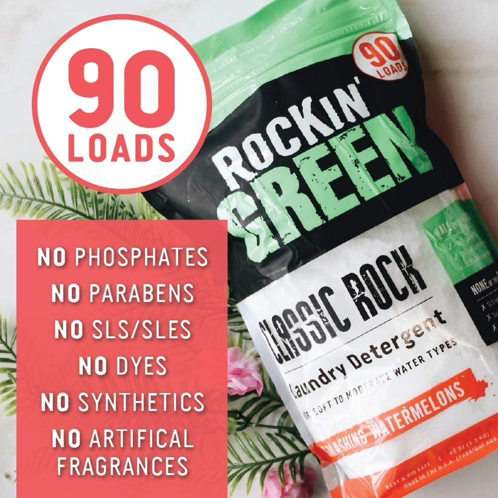 Rockin' Green Rockin' Green Classic Rock Laundry Detergent (90 Loads), Plant based, All Natural Laundry Detergent Powder, Vegan and Biodegradable Odor Fighter, Safe for Sensitive Skin, 45 oz (Smashing Watermelons).