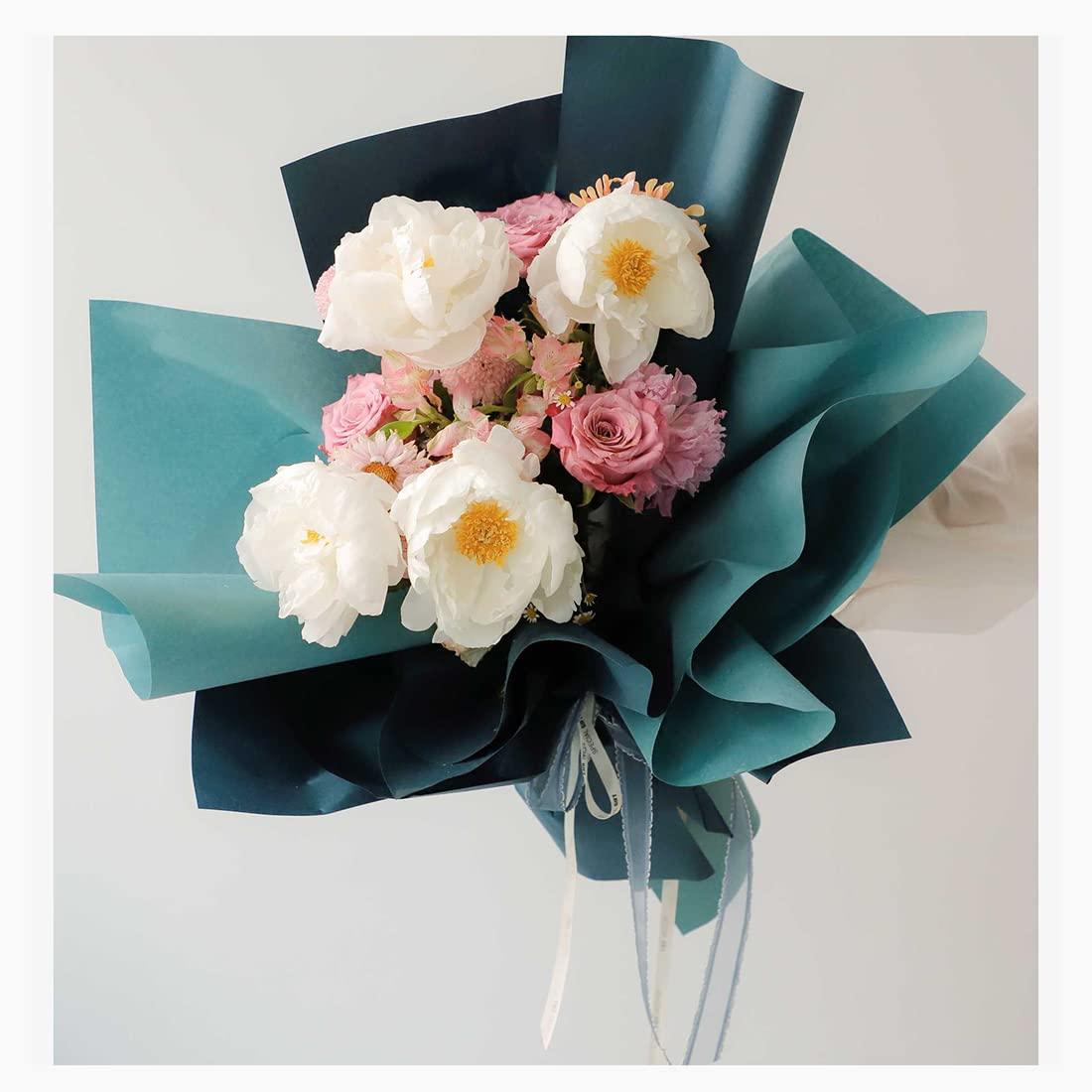 FWSA WRAPS Korean Style Flower Wrapping Kraft Paper Roll Floral Wraps Bouquet Wrap Florist Paper Christmas Mother\'s Day Thanksgiving Day DIY Gift Packaging Paper (Color 9 Peacock Blue)