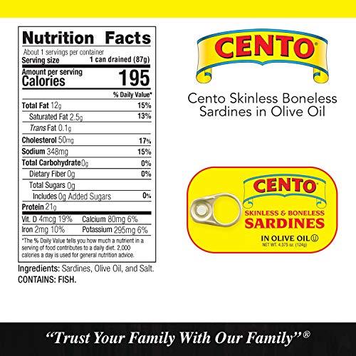 Cento Cento Skinless & Boneless Sardines, 4.375 Ounce Tins (Pack of 25)
