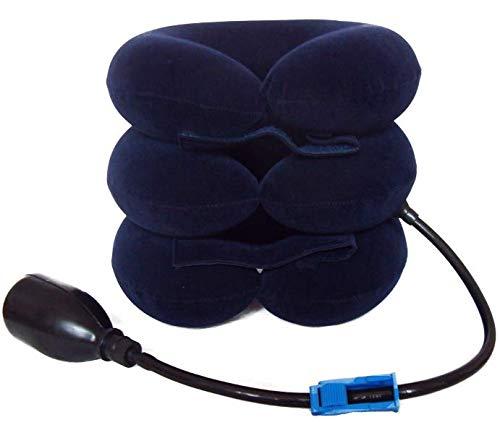 Bargain Crusader Bargain Crusader Upgraded Version Premium Flannel Inflatable Cervical Neck Traction Air Inflatable Pillow Neck Head Stretcher Pain Relief Collar (for Adults, Dark Blue)