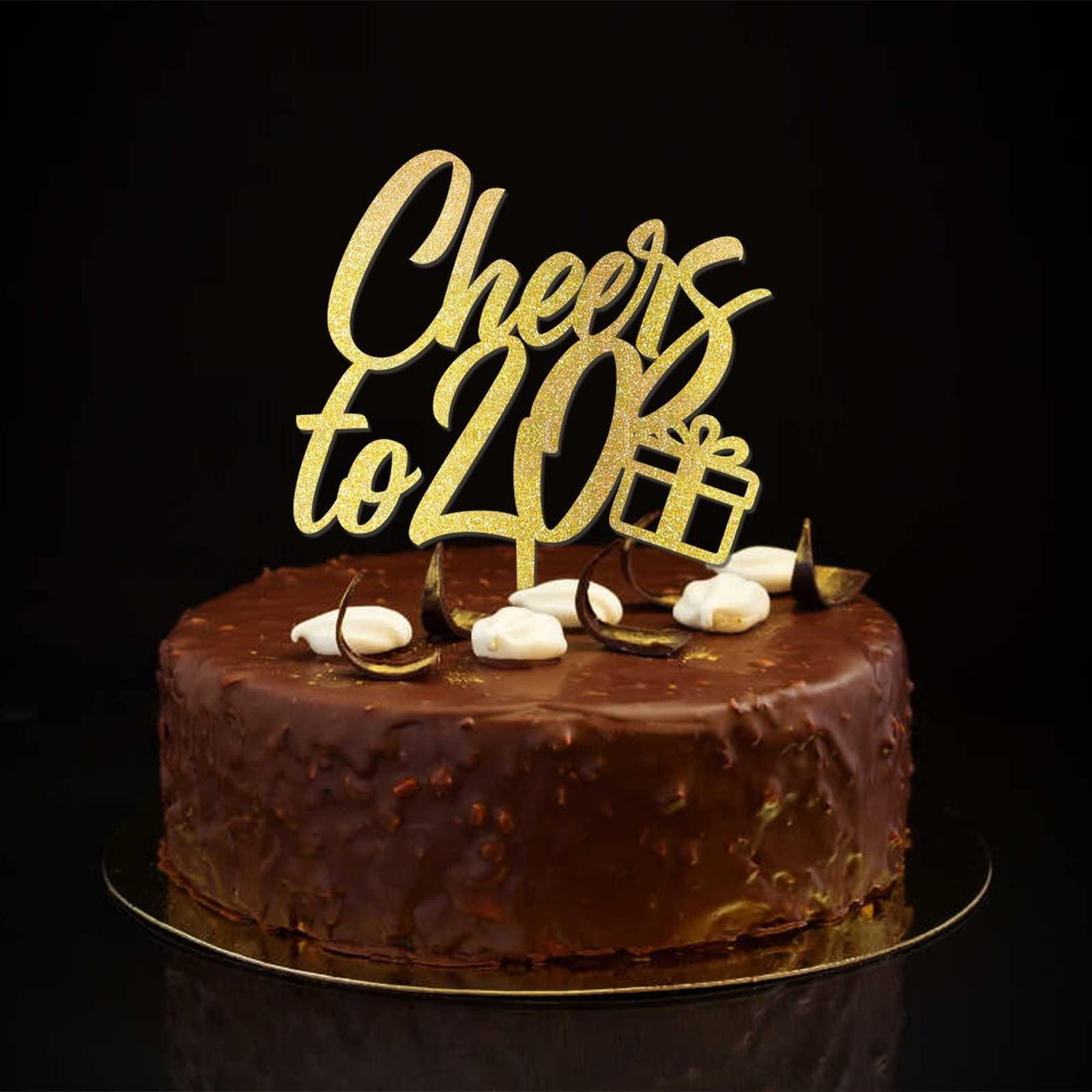 CustonCares Cheers to 20 Cake Topper 20th Birthday Cake Topper Glitter Gold Twenty 20 Years Old Birthday Party Decorations Custom Name Any Age Number 20th Anniversary Birthday Present For Him Her