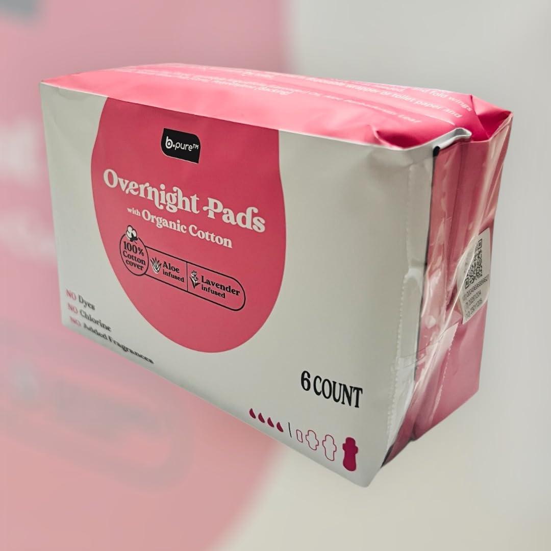 B-Pure B-Pure Lavender and Aloe Infused Overnight Pads, 6 ct