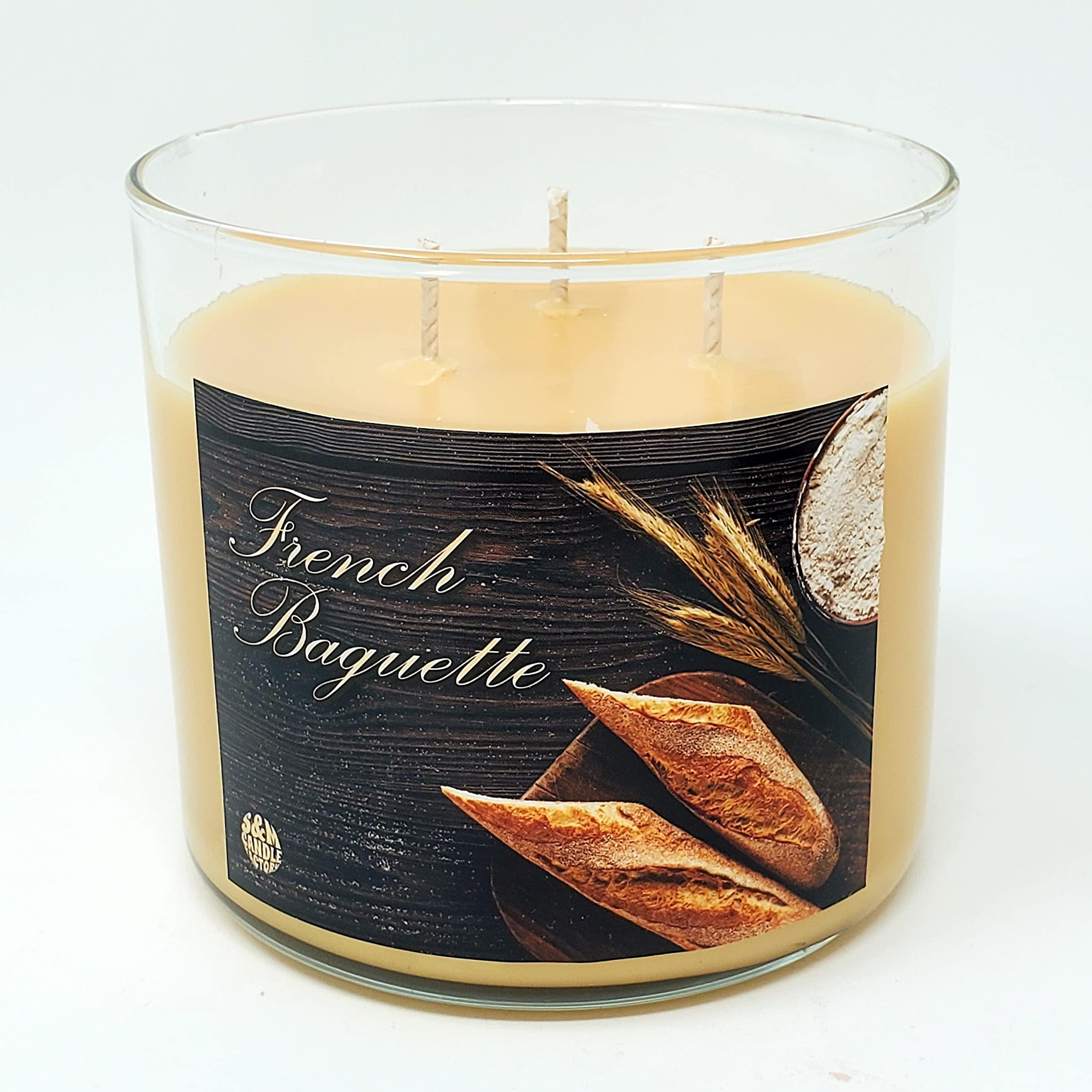 S&M Candle Factory S&M Candle Factory French Baguette Candle Large 3 Wick Soy Wax Candle ~ Up to 80 Hour Burn Time ~ Warm Buttered Bread Scented Candle ~ Made in USA (French Baguette)