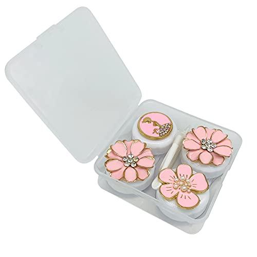 Folaxshoo Folaxshoo Stylish Contact Lens Case with Mirror and Remover Tool Portable Contact Lens Container Kit Set Eye Care Soak Storage Lens Holder for Teen Girls and Women (Pink)