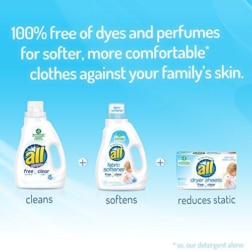 all all Fabric Softener Dryer Sheets for Sensitive Skin, Free Clear, 80 Count