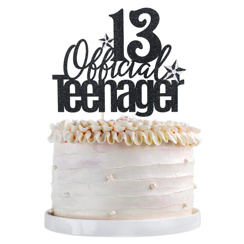 Qertesl Qertesl 13 Official Teenager Cake Topper, 13th Birthday Cake Topper, Hello 13 Cake Topper, Cheers to 13 Years, Boy Girl 13th Birthday Party Cake Decoration (black)