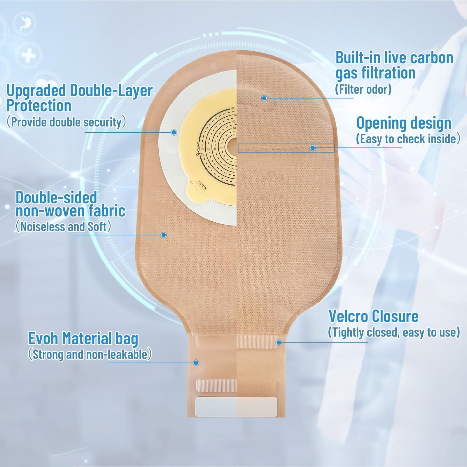 Jenshhch Jenshhch 22 PCS Colostomy Bags Ostomy Supplies, One Piece Drainable Ostomy Pouch for Adult with Closure, 15mm-60mm Cut-to-Fit Urostomy Bag, Ileostomy Supplies for Ileostomy Stoma Care