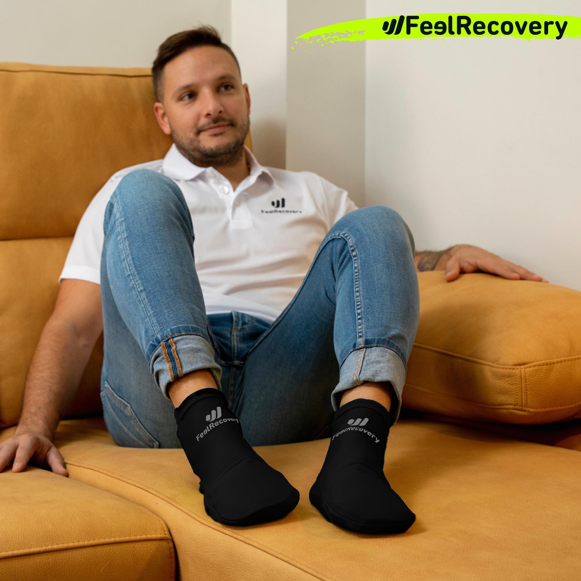 Feel Recovery Ice Pack Socks for Feet Coolers - Reusable Hot&Cold Therapy Socks w/Compression Straps - Cold Gel Pack for Neuropathy, Foot Pain, Plantar Fasciitis & Sprains (Black, L/XL)