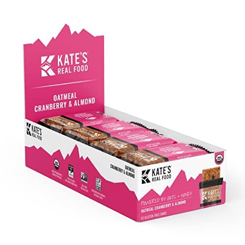 Kate's Kate’s Real Food Organic Energy Bars, Non-GMO, All-Natural Ingredients, Gluten-Free and Soy-Free Healthy Snack with Natural Flavors, Oatmeal Cranberry & Almond (Pack of 12)