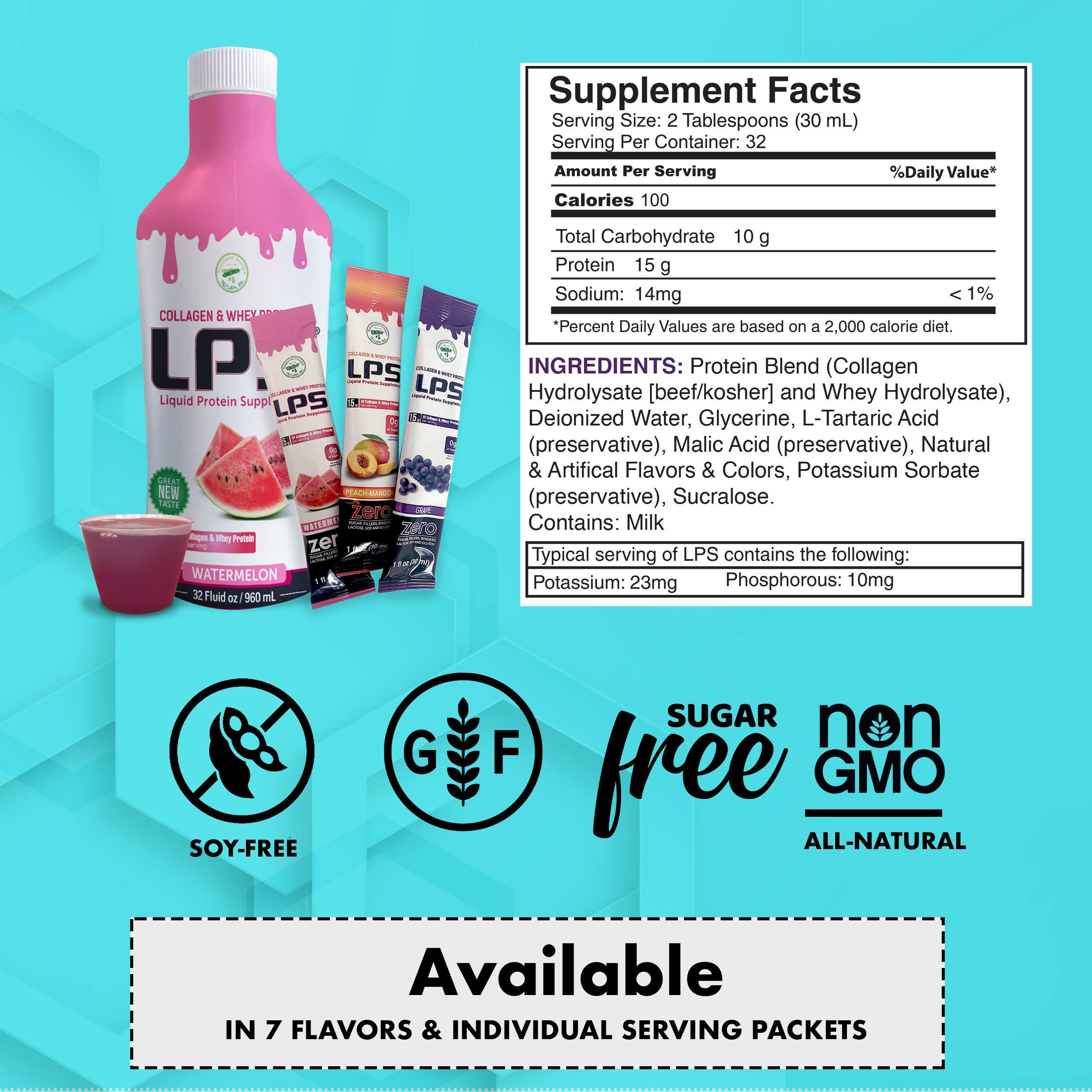 NUTRITIONAL DESIGNS ND LABS, INC SINCE 1986 Nutritional Designs LPS Liquid Collagen & Whey Protein Supplement - Non-GMO Drink, Sugar-Free - Promotes Healthy Skin & Hair for Men & Women, Neutral, Single Serve (100 Packets)