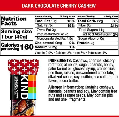 KIND KIND Bars, Dark Chocolate Cherry Cashew + Antioxidants, Gluten Free, 1.4 Ounce (48 Count)