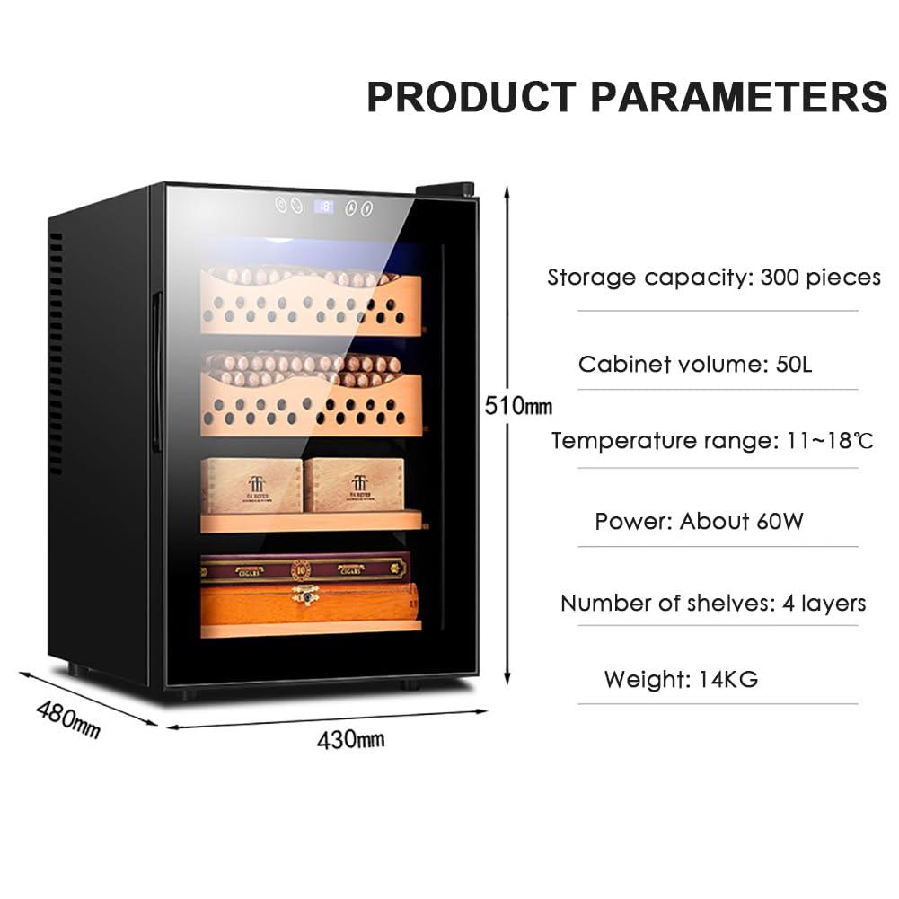 JJoias JJoias 50L Thermostatic Electric Humidor, 300 Count Capacity, with Spanish Cedar Shelves And Drawers, Quiet Operation, LED Lighting, Cooling Function,Black
