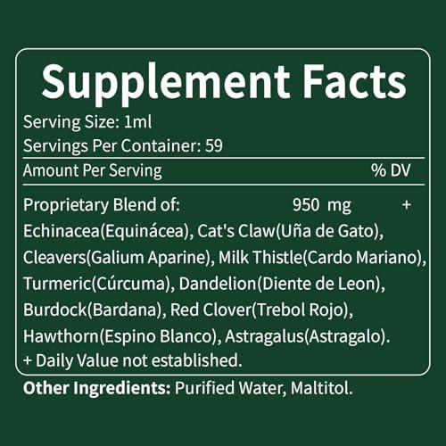 Verdeherb Verdeherb Cleavers Lymphatic Drainage Drops Enhance Lymph System Detox Cleanse, Echinacea, Milk Thistle, Cats Claw, Turmeric, Dandelion, Burdock Immune Support Supplement. 2oz
