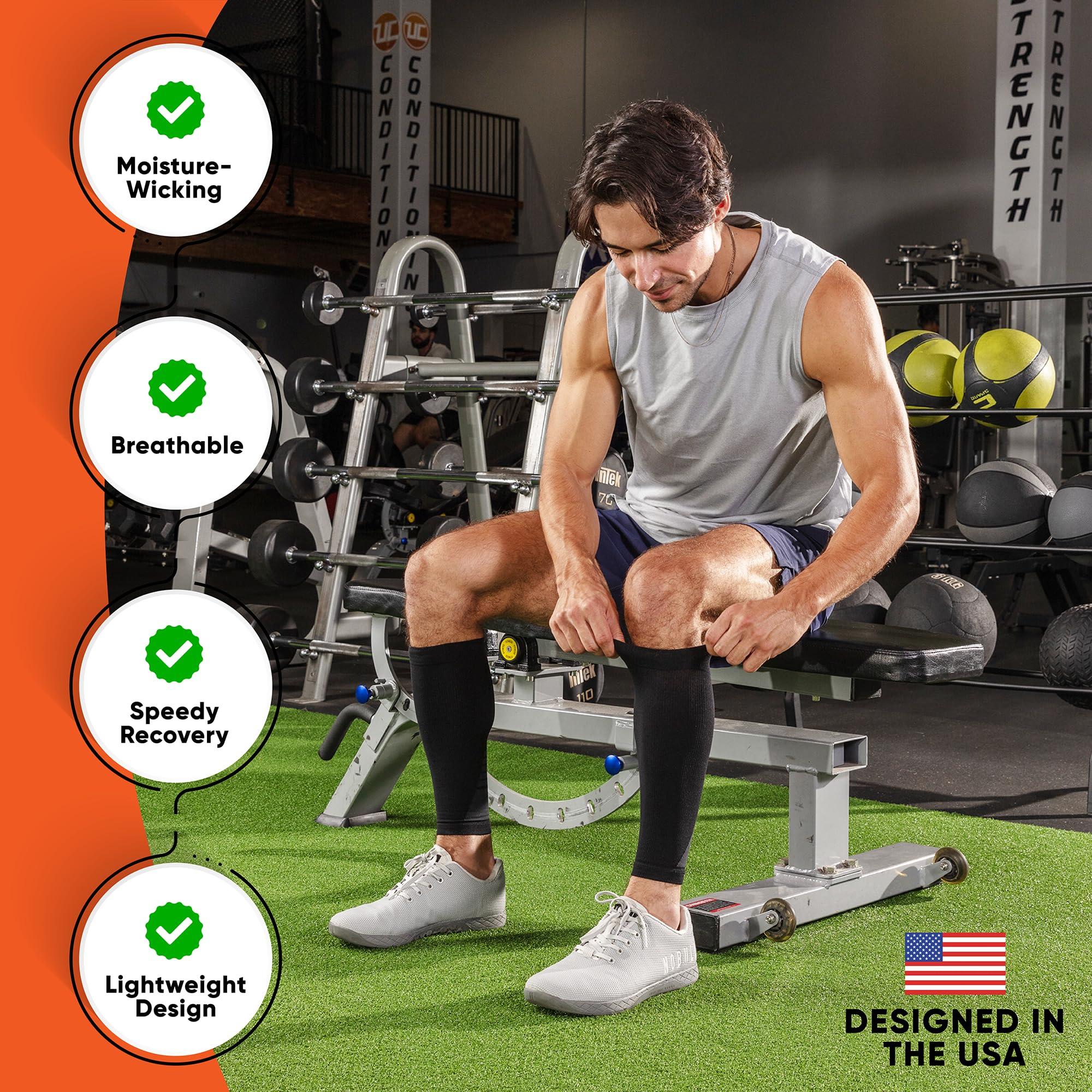 PhysFlex Calf Compression Sleeves for Men and Women - (1 Pair) Footless Compression Socks Support for Varicose Vein, Nursing, Pregnancy, Running - PhysFlex Leg Sleeve Brace for Shin Splints, Pain Relief and