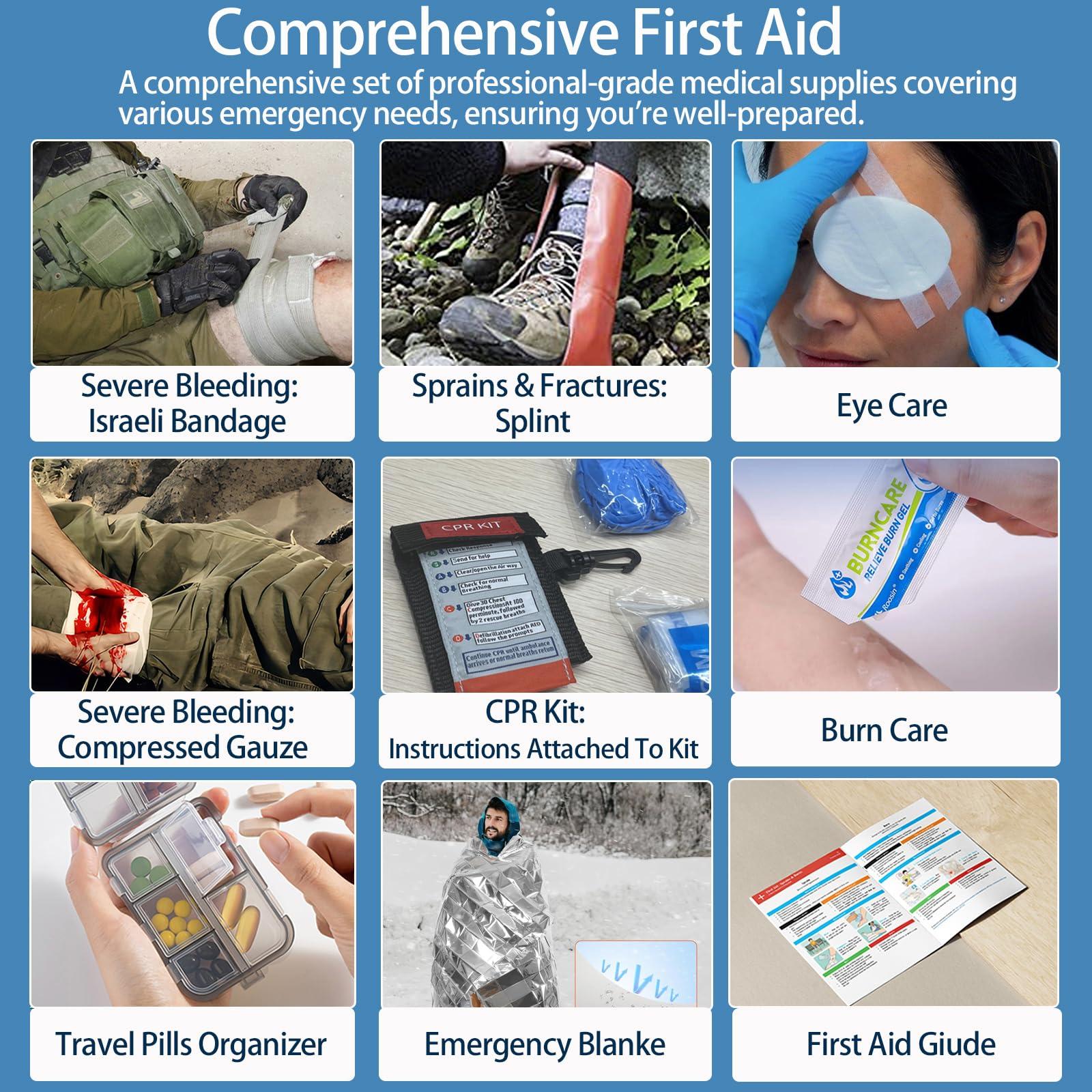 Besst Survivor Premium First Aid Kits, Labelled Compartments Industries Trauma Kits -MOLLE System Large Emergency Medical Kits for Car, Boats, Workplace, Outdoors, Hurricanes, 265 Piece Emergency Necessities Kits