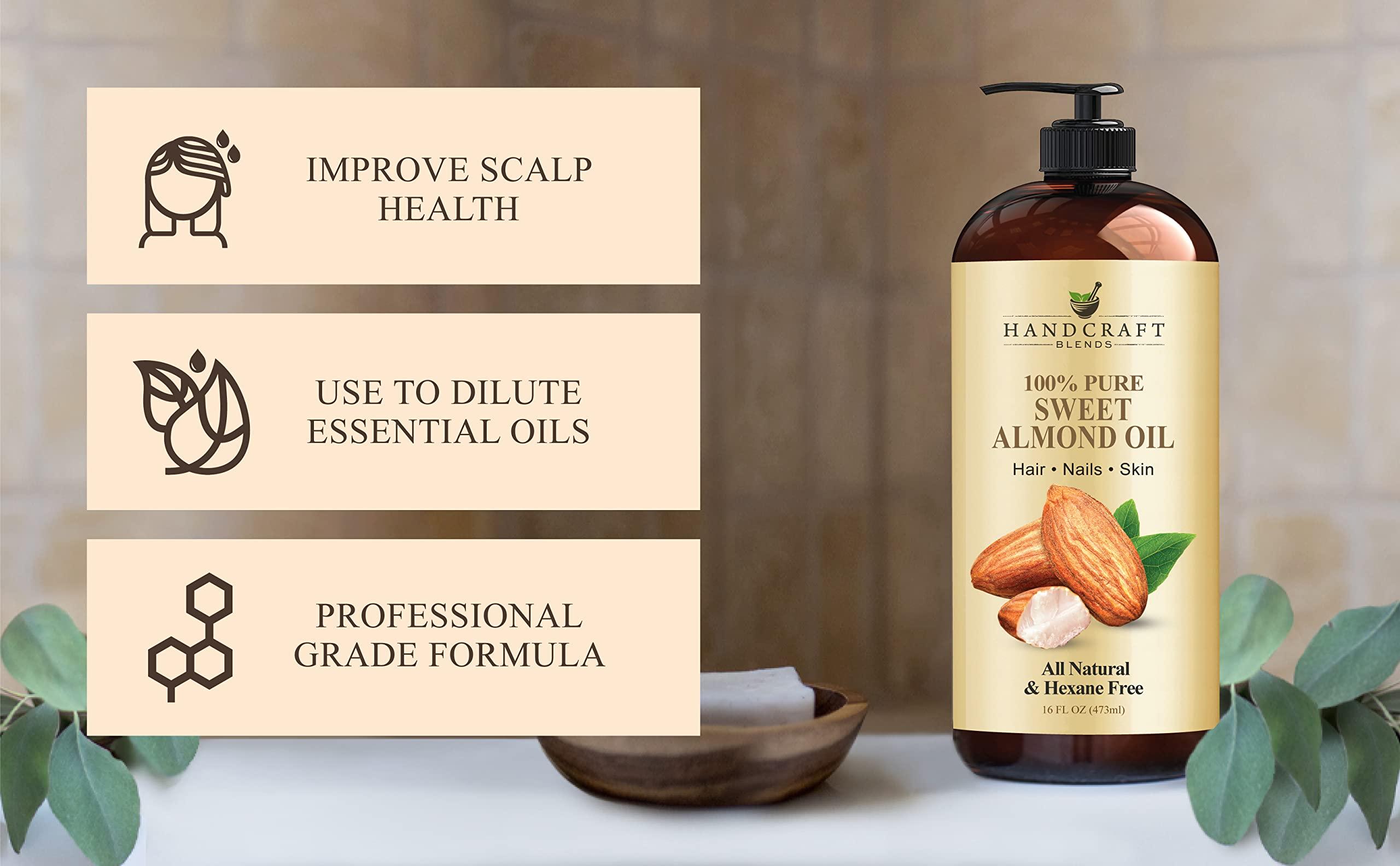 Handcraft Blends Handcraft Blends Sweet Almond Oil - 16 Fl Oz - 100% Pure and Natural - Premium Grade Carrier Oil for Skin and Hair - Hair and Body - Massage - Hexane-Free