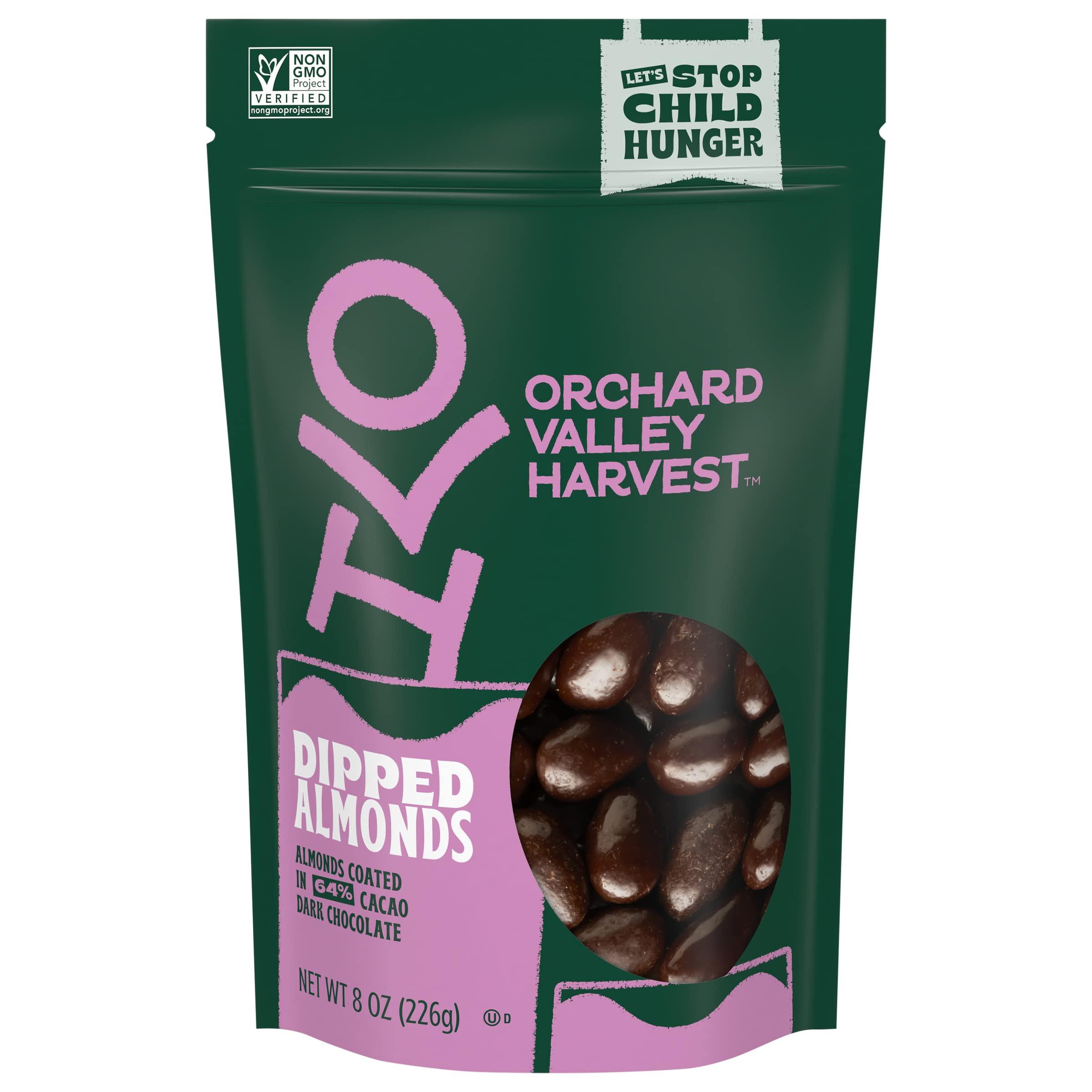Orchard Valley Harvest Orchard Valley Harvest Dark Chocolate Dipped Almonds, 8 oz Resealable Bag, Gluten Free, Non-GMO, Stand Up Bag, No Artificial Colors, Flavors or Preservatives, Snacks for Adults & Kids