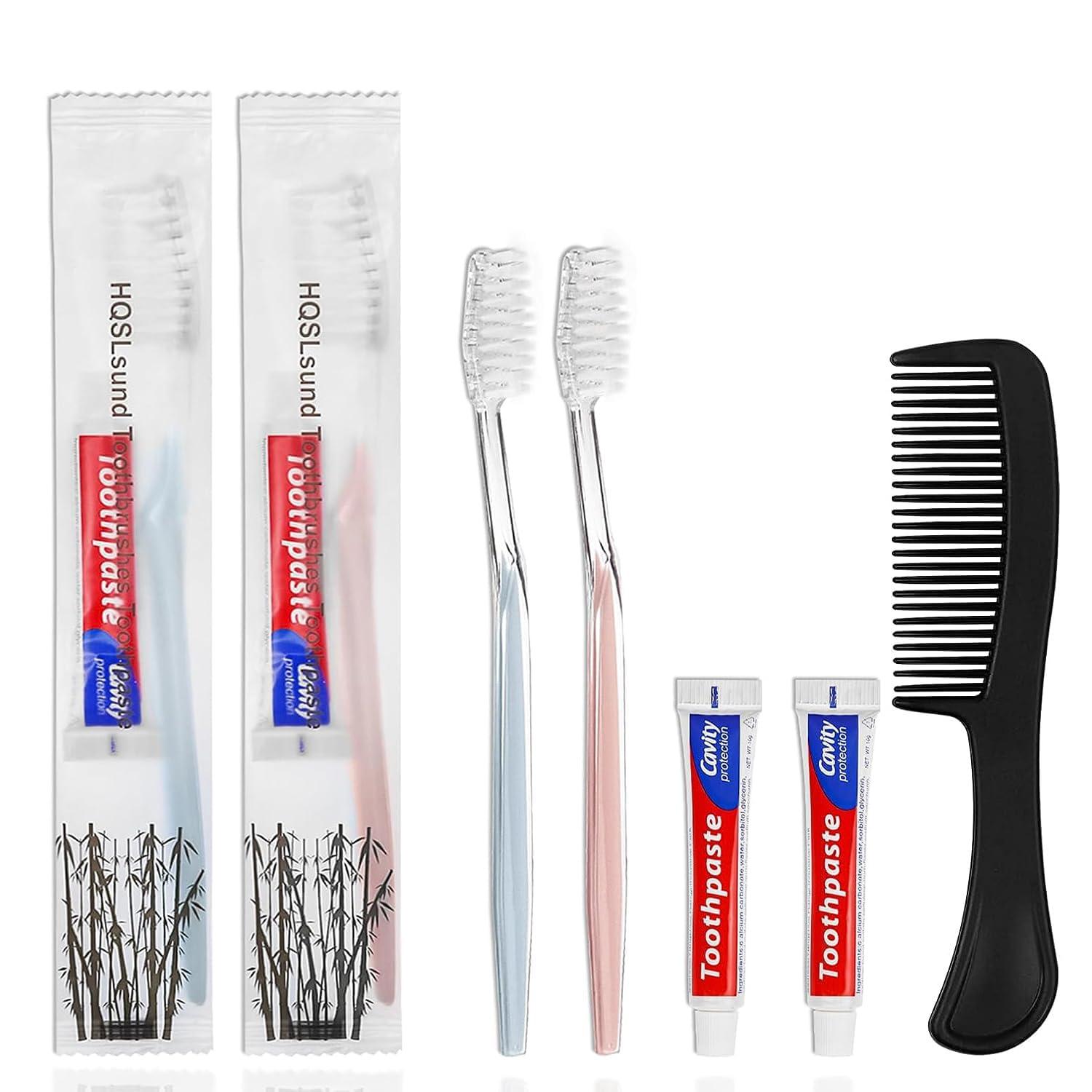 HQSLsund HQSLsund 200 Pack Combs in Bulk Bunde with 200 pcs Disposable Toothbrushes Toothpaste Individually Wrapped