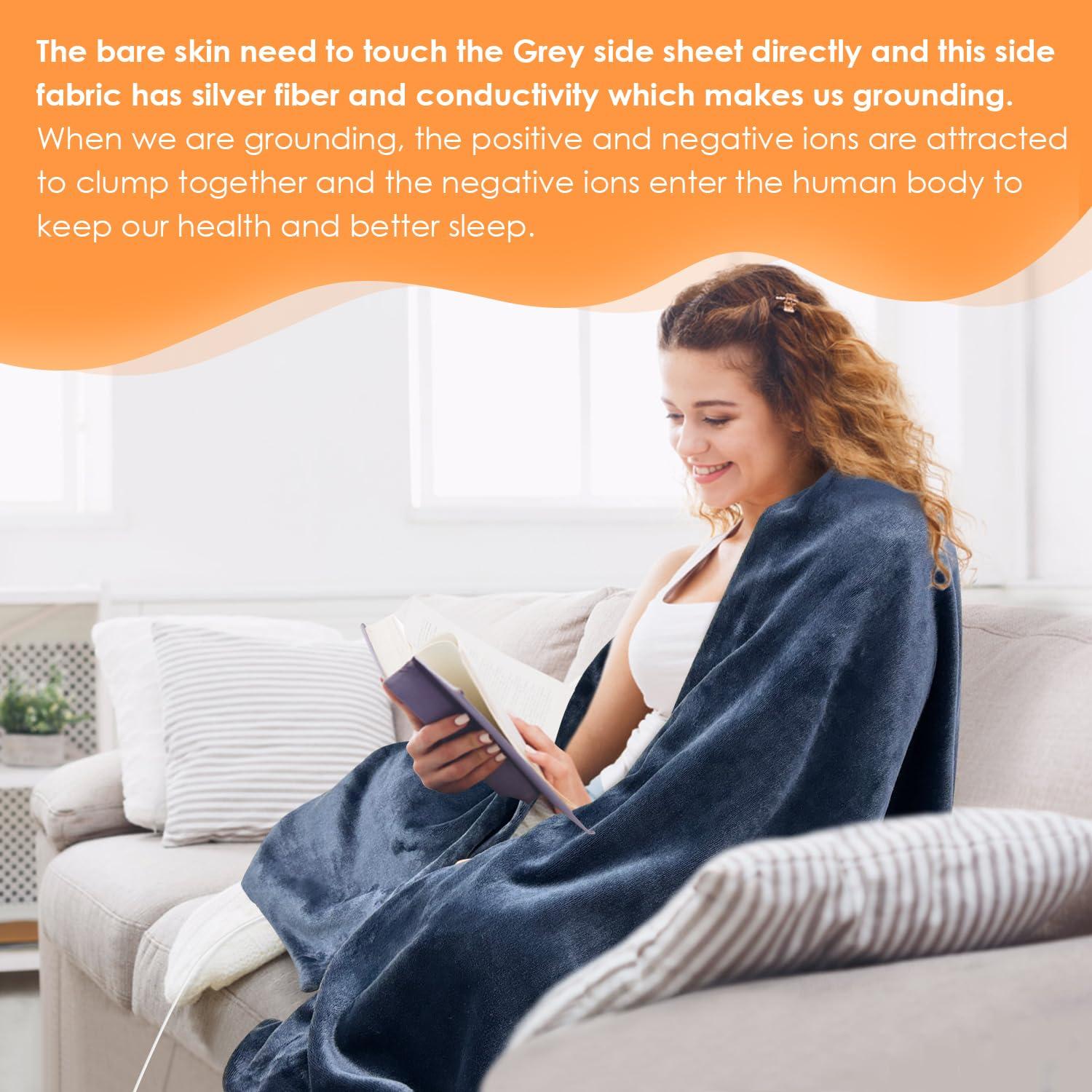 ibowee Grounding Blanket/Bed Sheet for Better Slepping, 55 * 80 inch, Grounded Throw Kit with Silver Fiber, Grounding Bed Sheet in 2 Usage Ways (Dark Blue)