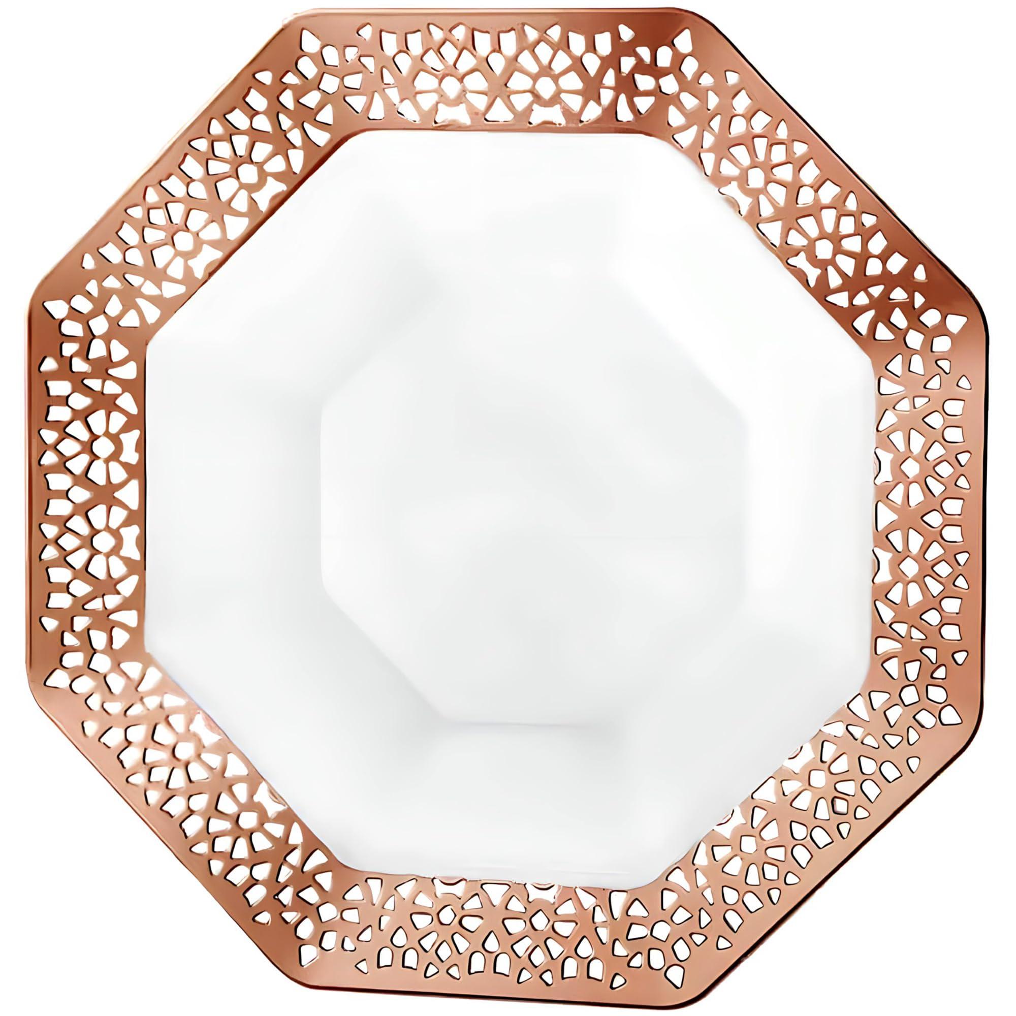 Lillian Collection Lillian Collection Lacetagon Rose Gold Premium Plastic Octagonal Soup Bowl - 14 oz. (Packs of 10) - Perfect for Parties, Weddings, and Events