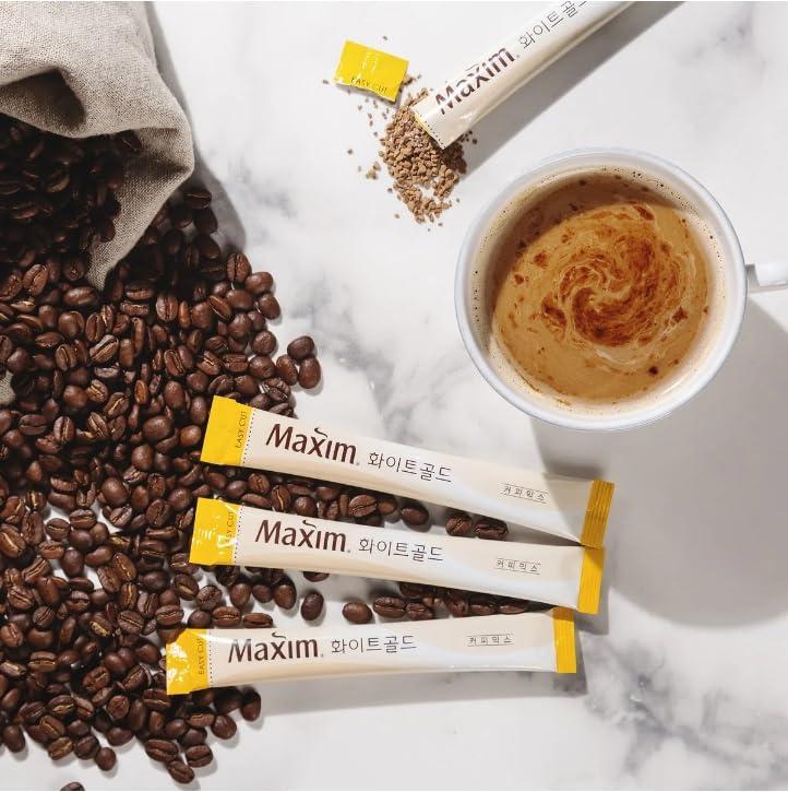 BC233 Korean Coffee Maxim Premium Instant Flavored Coffee Mix Sticks (20 Sticks, White Gold)