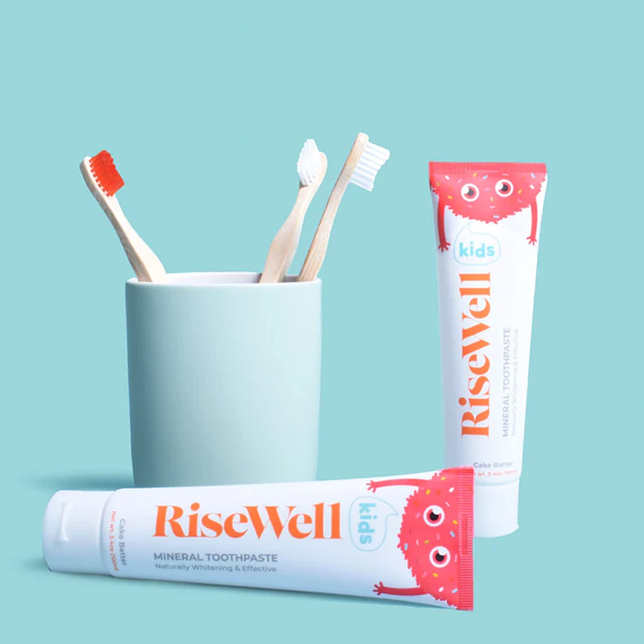 RiseweII RiseWell Kids Mineral Toothpaste - Kids Hydroxyapatite Toothpaste, Safe to Swallow - Natural, Fluoride Free Toothpaste Kids - Cake Batter, 3.4 Oz