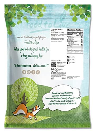 Food to Live Whole Psyllium Husks, 5 Pounds - Pure Psyllium Husk Flakes, Unflavored, Keto, Vegan, Bulk. Great Source of Soluble, Insoluble Fiber. Goes Great with Water, Smoothies, Juice. Natural Food Thickener