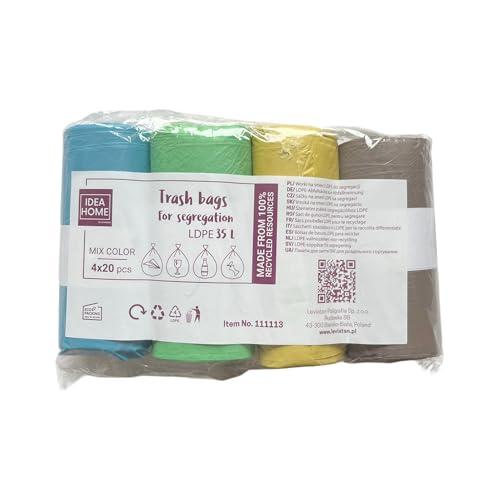 D.RECT D.RECT Bin Bags 35L - Bin Liners 80 Pieces - Rubbish Bags - Bin Bag Perfect for Everyday Use, Household, Office, Kitchen & Caterers, 4 Colours