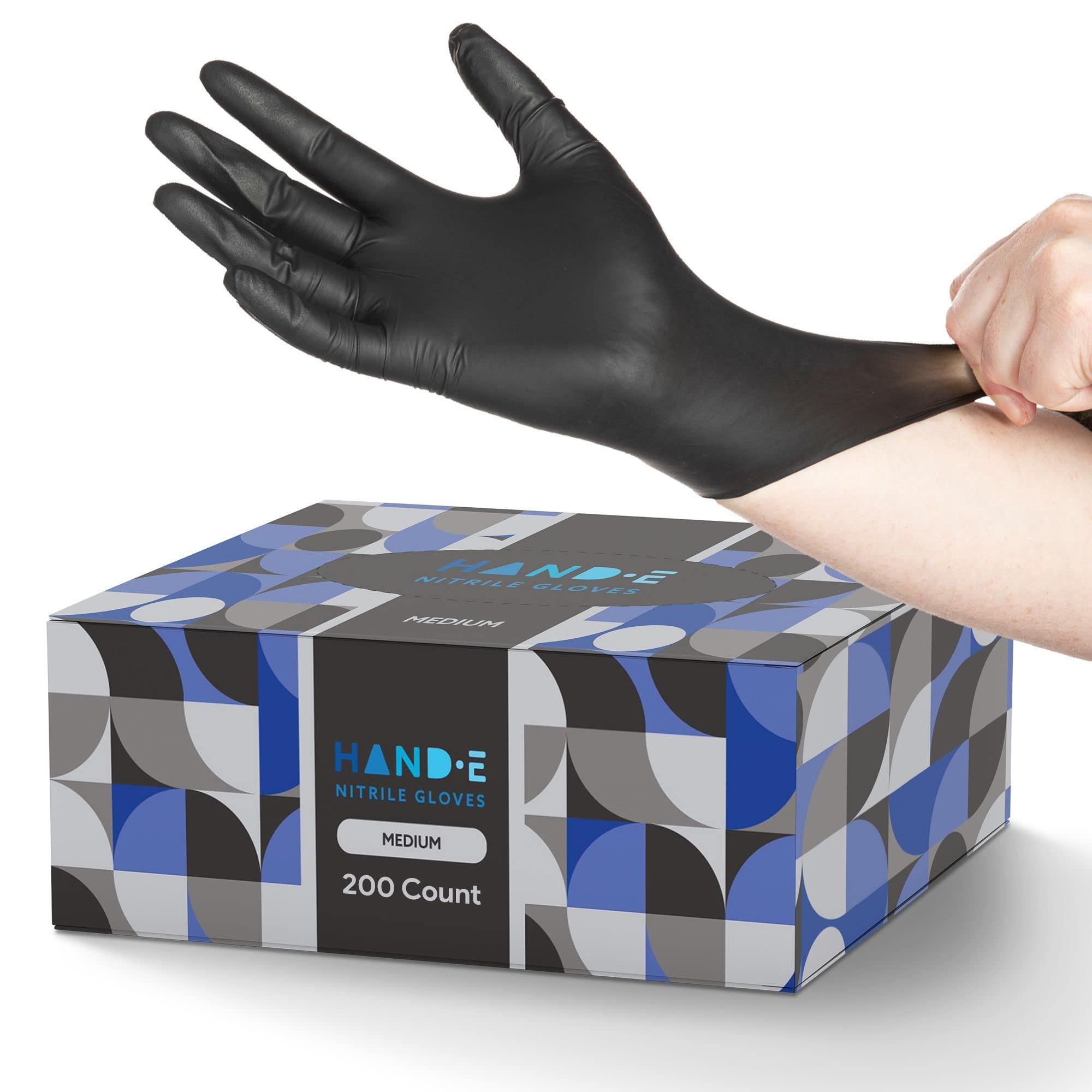 Hand-E Touch Hand-E Touch Black Nitrile Disposable Gloves Medium, 200 Count - BBQ, Tattoo, Hair Dye, Cooking, Mechanic Gloves - Powder and Latex Free Gloves
