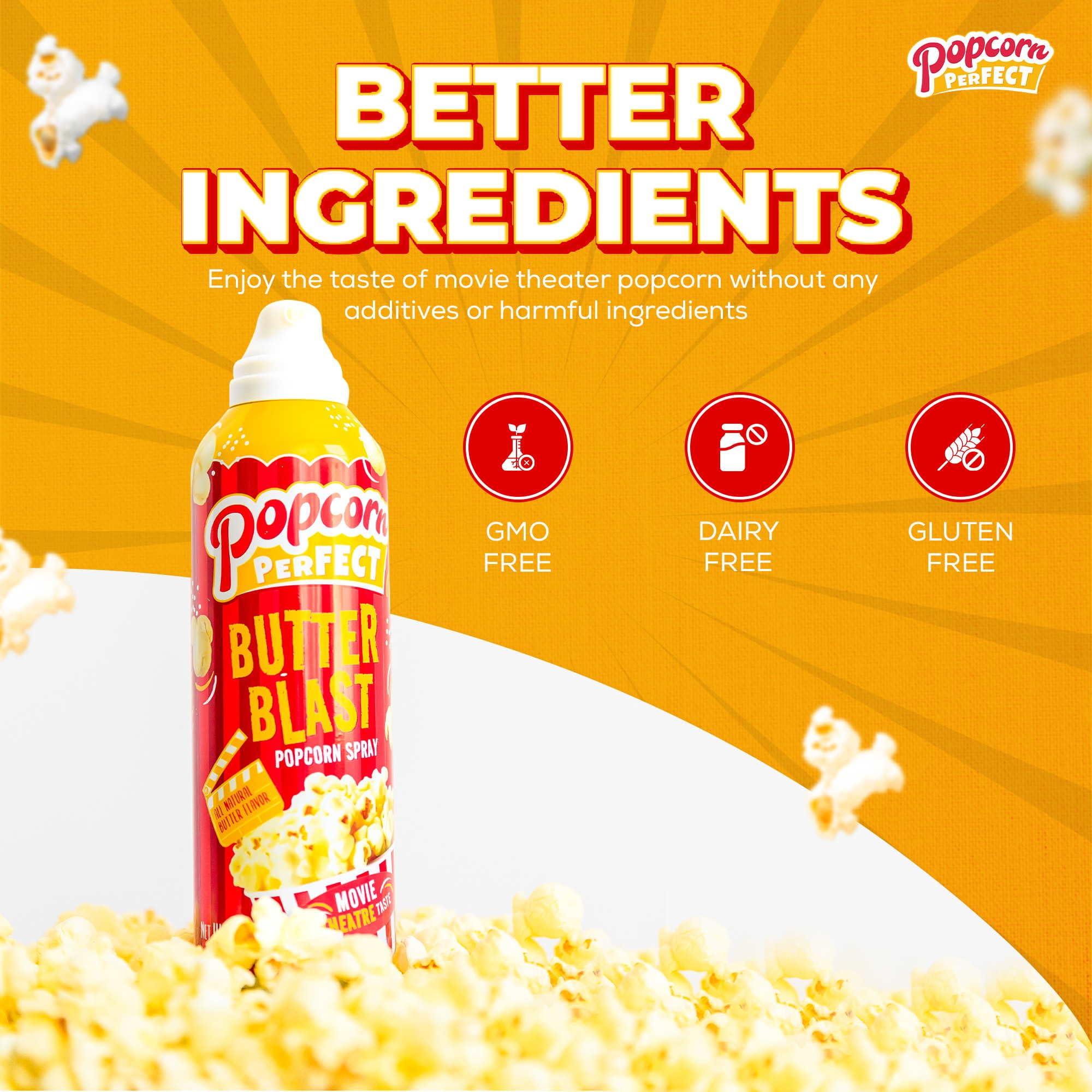 Popcorn Perfect POPCORN PERFECT: Popcorn Butter spray for Microwave and Popcorn Maker, Pop Corn Alternative to Oil, Tastes like Movie Theatre Butter, Better than Kettle corn & Dry Seasoning Toppings, 5 oz (3 Pack)