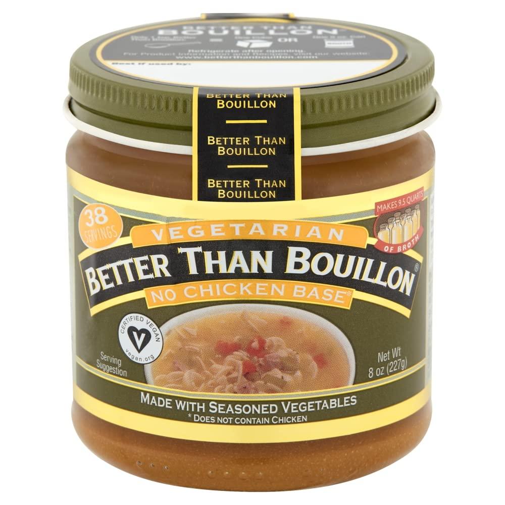 Better Than Bouillon Better Than Bouillon Vegetarian No Chicken Base, Made with Seasoned Vegetables, Certified Vegan, Makes 9.5 Quarts of Broth, 38 Servings, 8 OZ Jar (Pack of 1)
