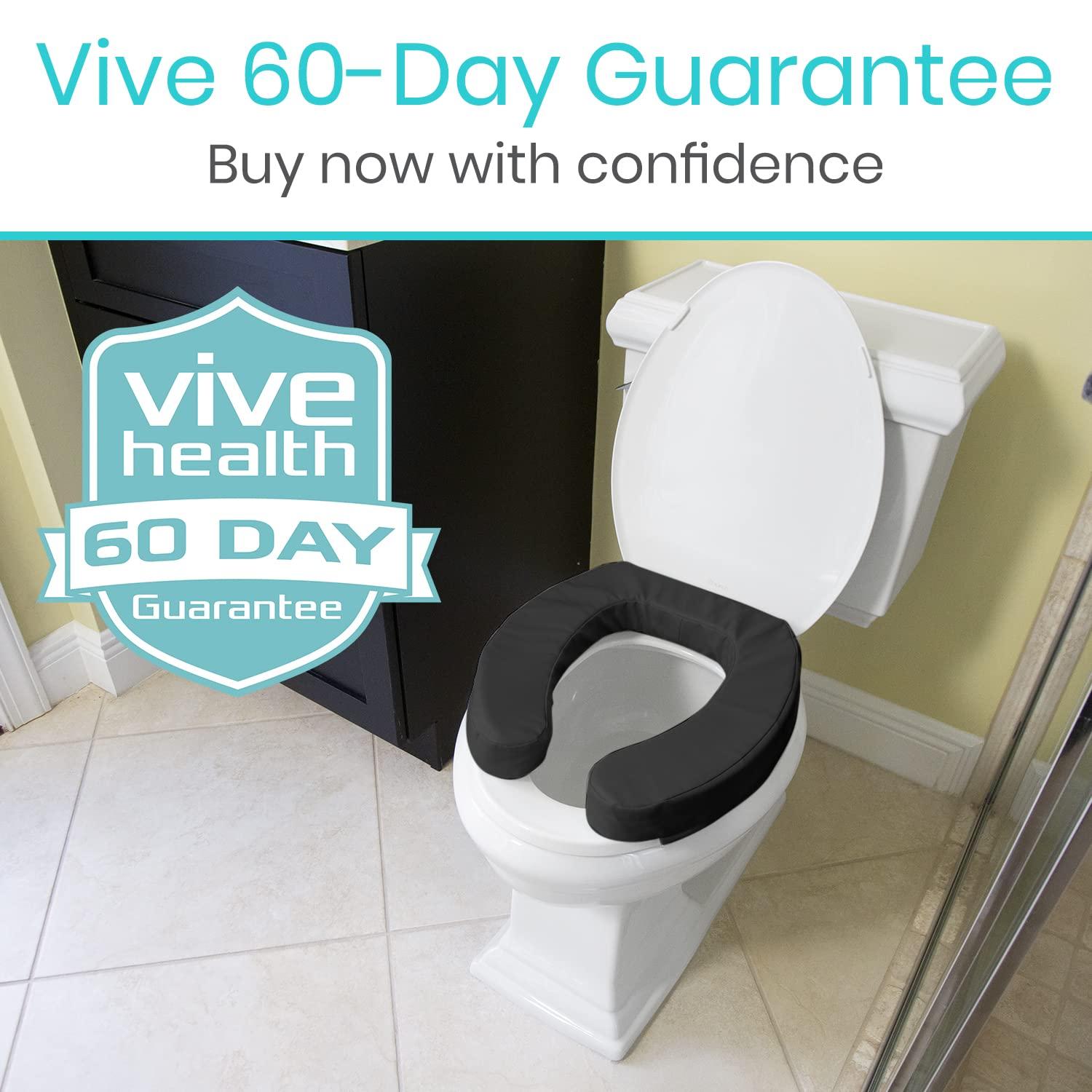 Vive Vive Toilet Seat Cushion (Soft Cushioned Foam) - Easy Clean Soft Padded Bathroom Attachment - Elongated, Standard Seats - Comfort and Support Donut for Handicap, Adults (2\" Cushioned Foam, Black)